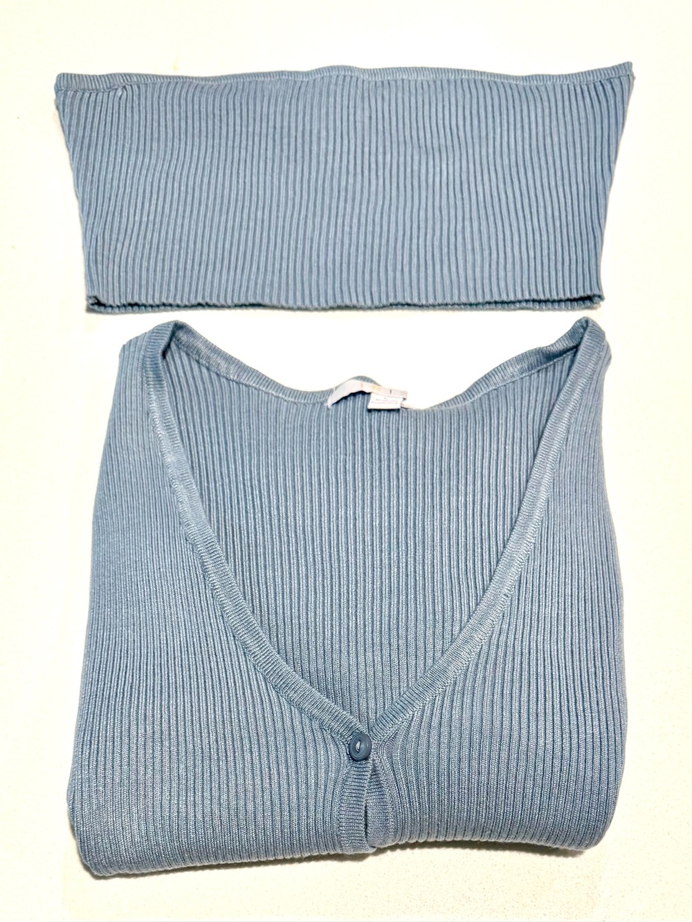 Ribbed V-Neck Knit cardigan with Bandeau in Light Blue NWOT